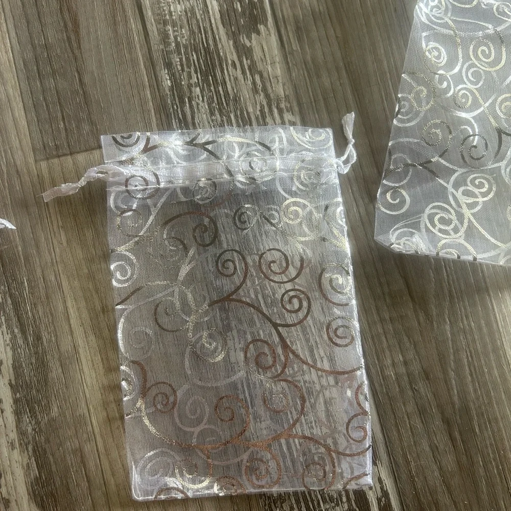 Sheer Organza Gift Bags with SILVER Swirl Design - Pack